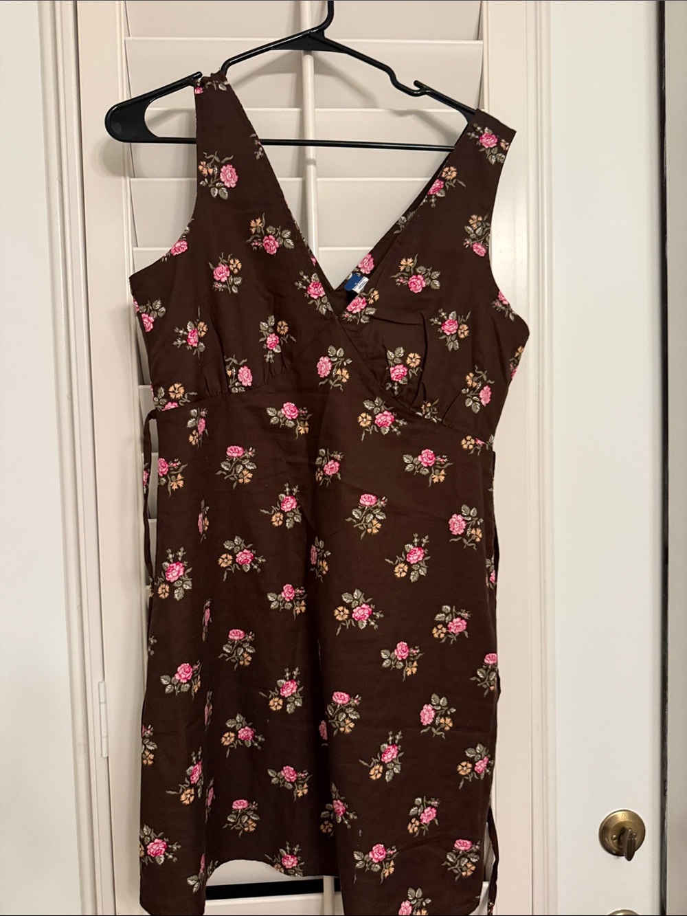 Old Navy Brown Floral V-Neck Dress with Pink Roses